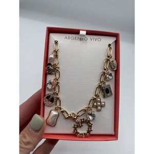 Argento‎ Vivo Gold Tone Charm Bracelet Heart God Holy